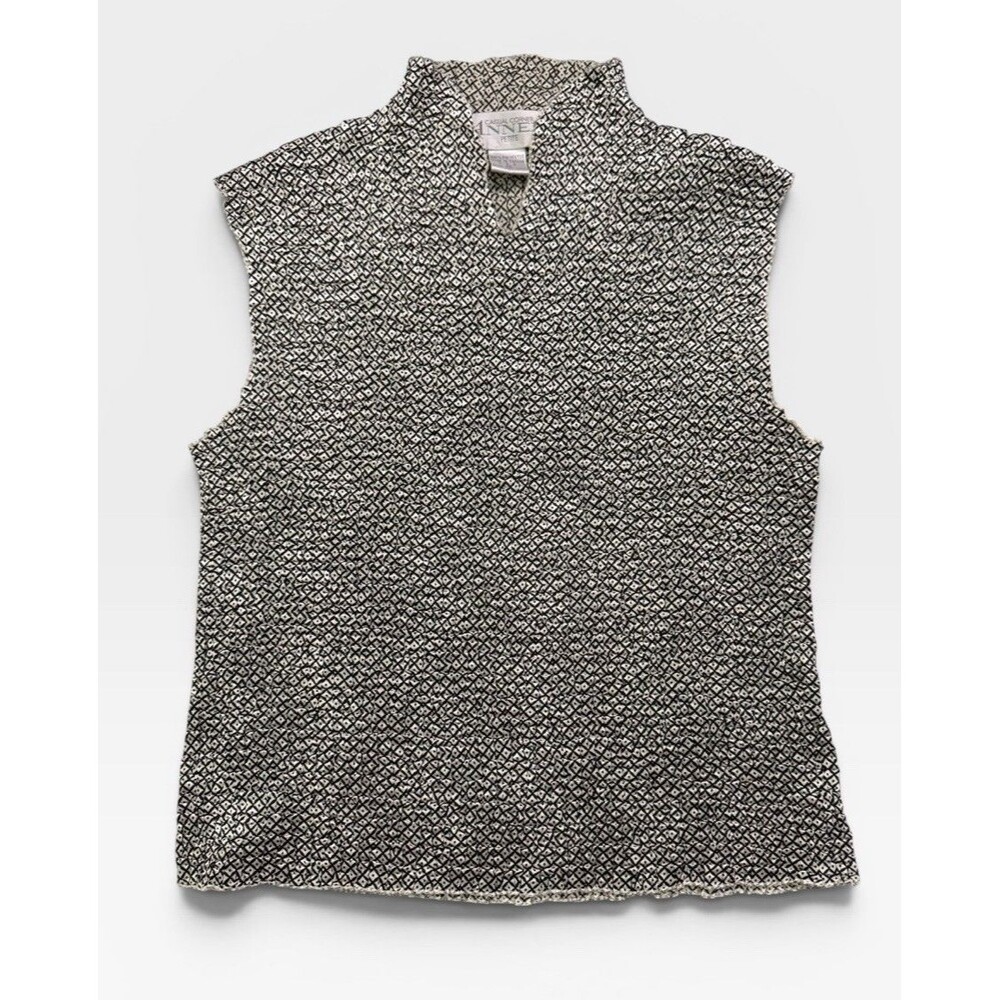 Vintage 90s Casual Corner Annex Petite M Crinkle Knit Mock Neck Sleeveless Top